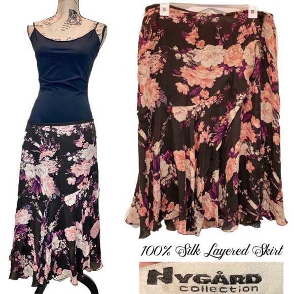 Vintage Nygard 100% Silk Layered Flowy Wrap Skirt - Picture 3 of 5